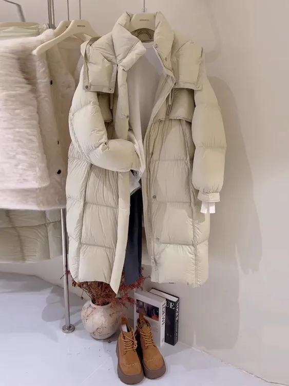 云朵泡芙设计感女2025冬季新款小个子连帽中长款保暖棉服棉衣外套