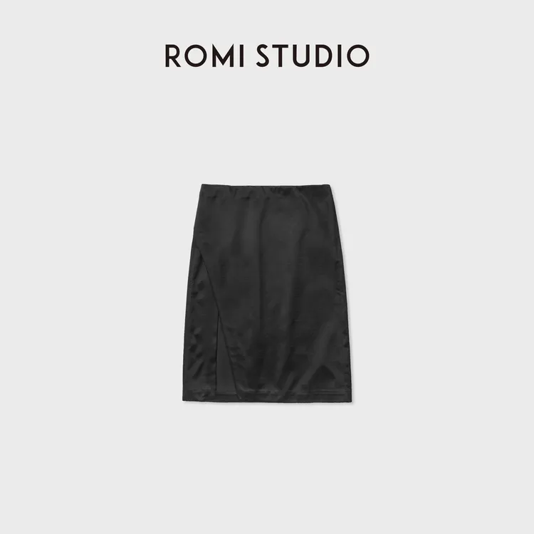 ROMI STUDIO桑蚕丝亚麻醋酸混纺轻薄不规则侧开衩半裙 RWDRXG3267