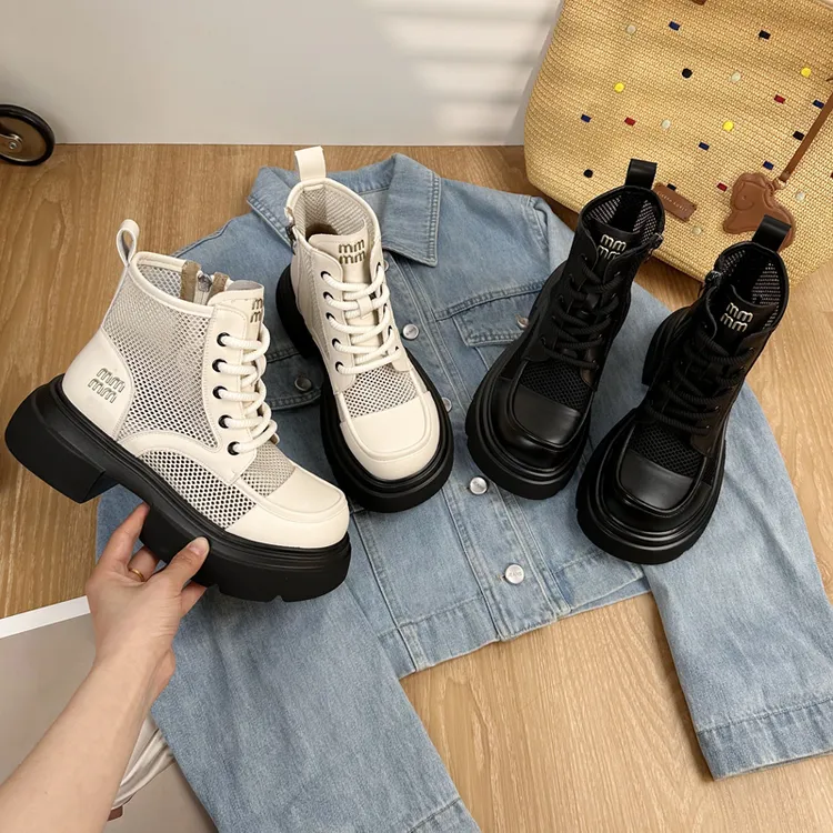 网纱2025新款薄款网面镂空透气凉爽靴子英伦单靴夏季马丁靴