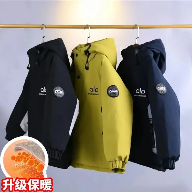 中大童男童棉衣派克服棉袄时尚儿童户外连帽保暖外套冬季工装棉服