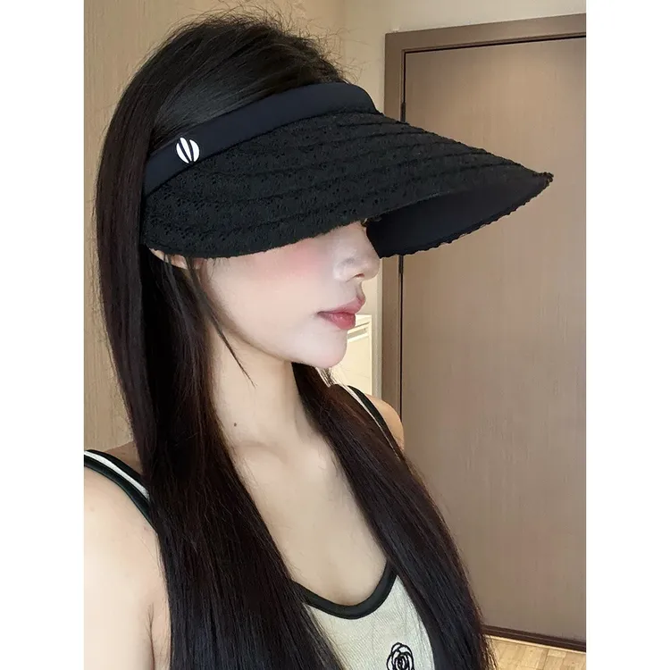夏季大檐蕾丝发箍空顶帽女防晒防紫外线遮阳帽户外骑车沙滩太阳帽