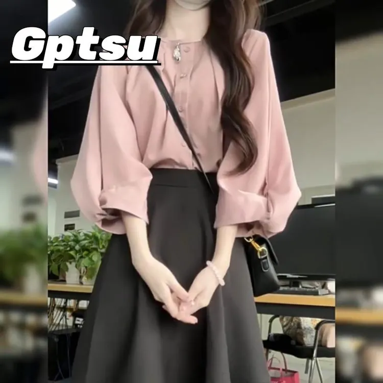 GPTSu法式减龄粉色长袖衬衫女秋季2025新款小众别致气质绝美上衣