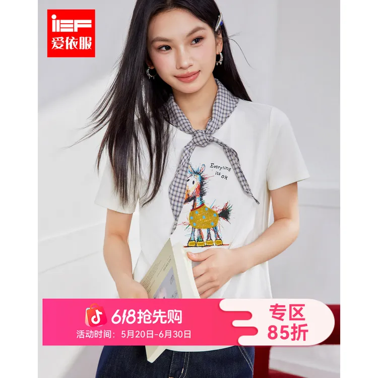 IEF/爱依服2026夏季新款短袖T恤女韩系时尚卡通印花宽松百搭上衣商品图