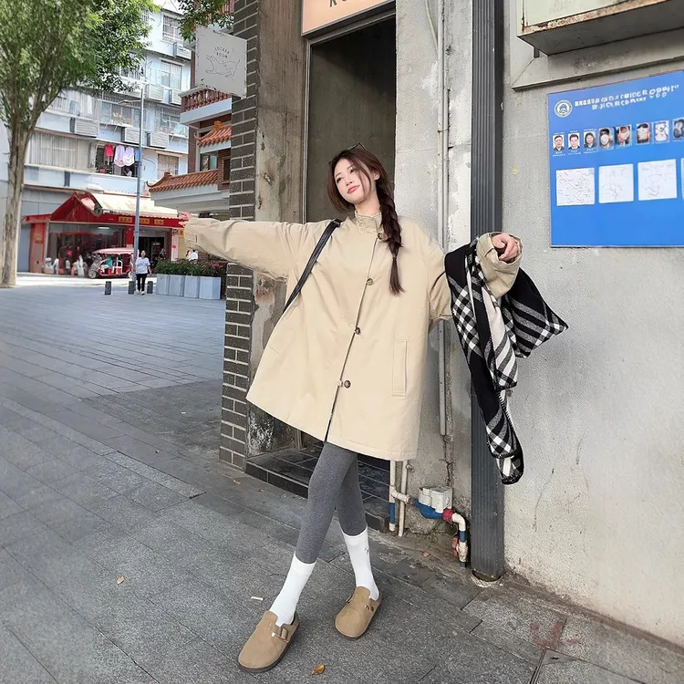 圆领2025年韩系立领夹棉加厚工装长袖外套女冬季新款学院风衣棉服