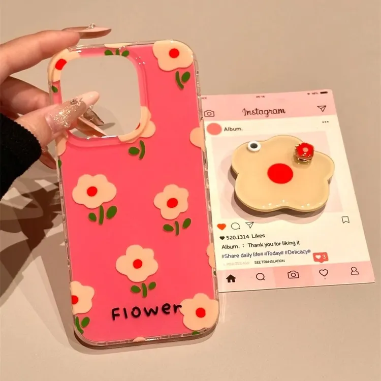 单层玫红花朵适用iphone16pomax苹果15pr手机壳14新款13卡通12