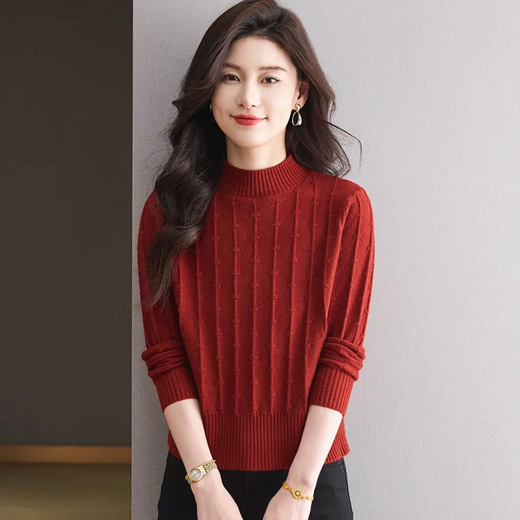 针织宽松半高领厚款保暖毛衣女冬季新款纯色显瘦针织衫气质打底衫