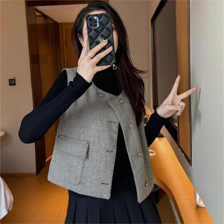 小香风西装马甲外套女春秋外穿短款法式名媛高级无袖马夹坎肩背心