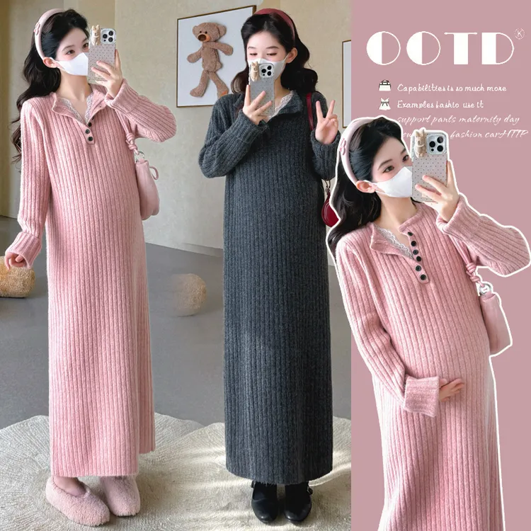 孕妇装秋冬款宽松加厚毛衣连衣裙气质减龄长款冬季过膝显瘦打底裙