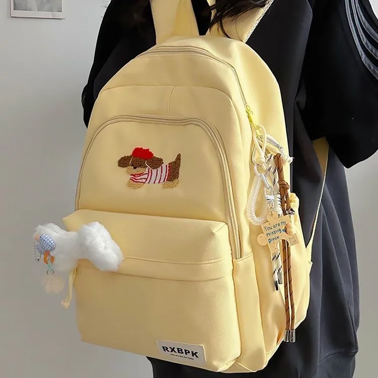 书包双层双肩包女高中生百搭腊肠小狗多层大容量轻便大学生背包