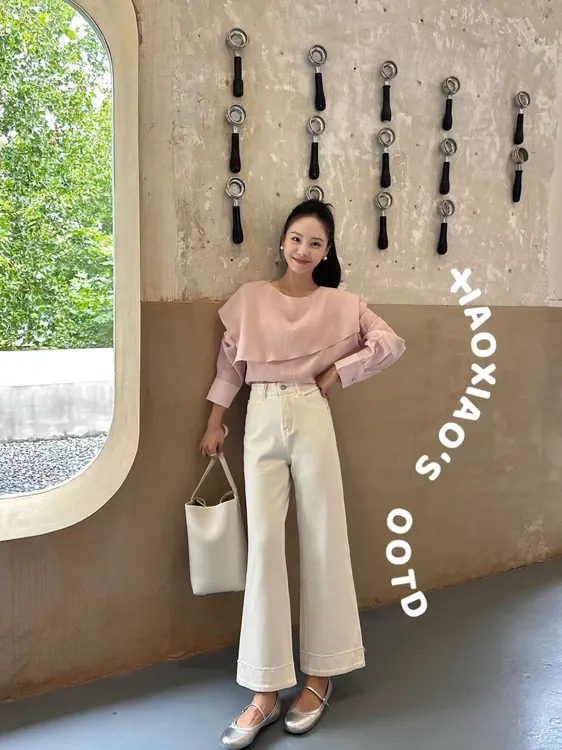 2025秋季新款法式温柔风长袖衬衫女独特别致气质上衣百搭直筒裤