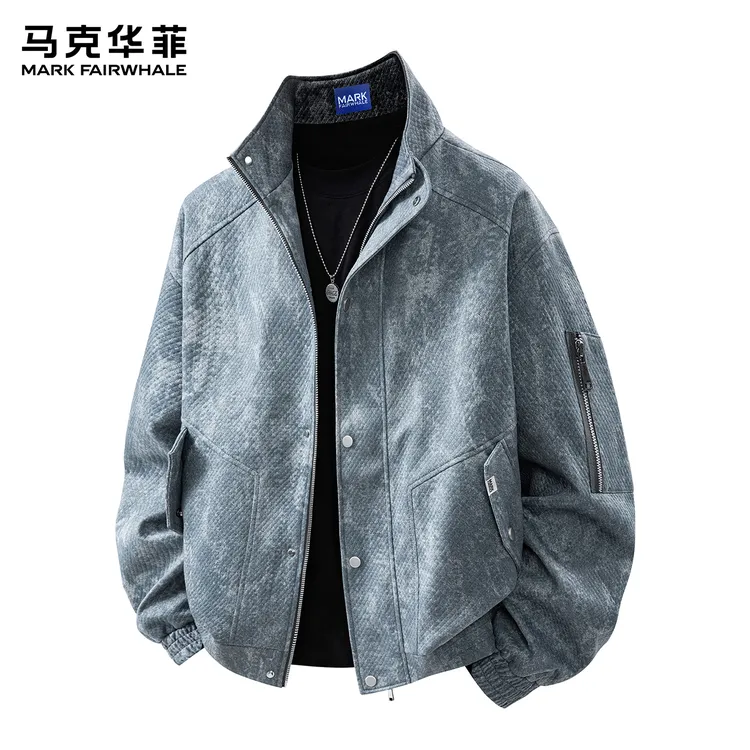 马克华菲新款工装夹克男士秋冬季加厚防风扎染潮牌休闲仿牛仔外套