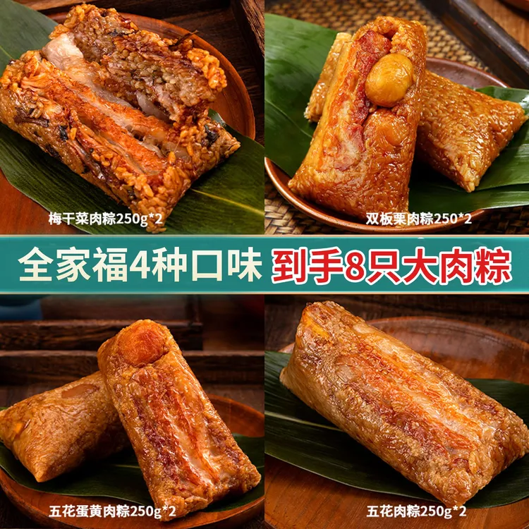 稻廷斋全家福嘉兴口味肉粽250g*8只蛋黄肉粽鲜肉板栗肉粽早餐粽商品图