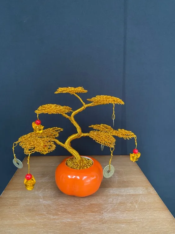 柿柿如意摇钱树手工艺品迷你款摆件高20厘米