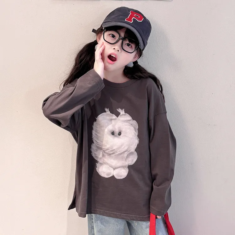 韩版宽松女童T恤2025新款女孩冬装超好看长袖打底衫儿童休闲上衣9