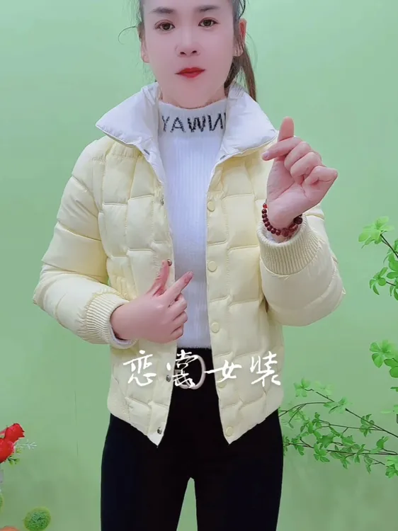 潮流时尚短款显瘦立领棉服棉衣拼接修身保暖小个子方格百搭外套