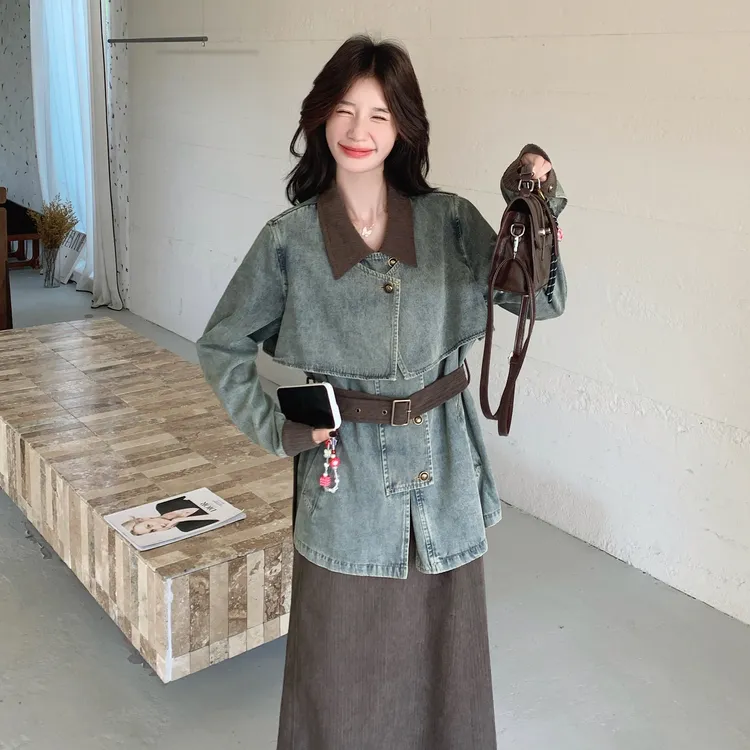 盐系气质牛仔套装裙女秋季2025新款外套半身裙两件套宽松休闲爆款