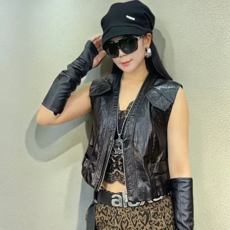 短款常规修身型皮马夹网红女士不规则时尚