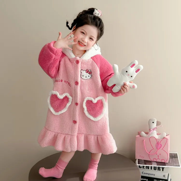 儿童睡袍珊瑚绒女童睡衣秋冬季2025新款女孩宝宝加厚款儿童睡衣