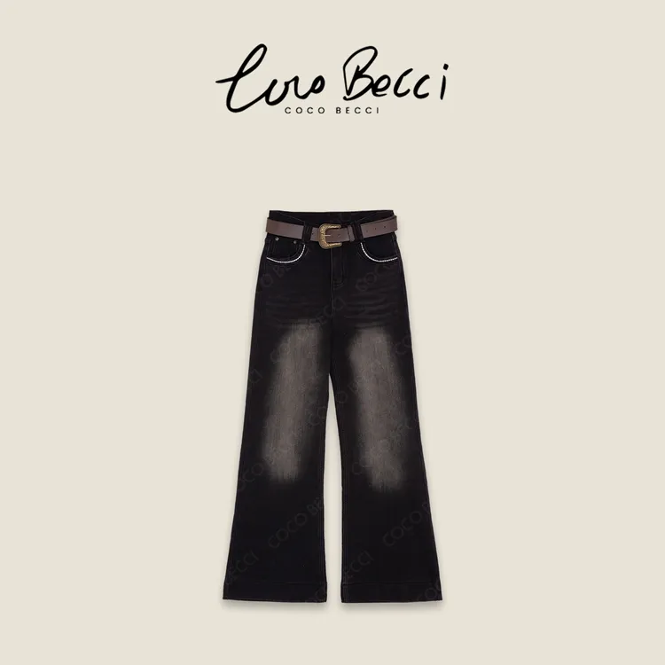 COCO BECCI【复古胶片】复古做旧高腰时尚加绒牛仔裤CFLJD262095
