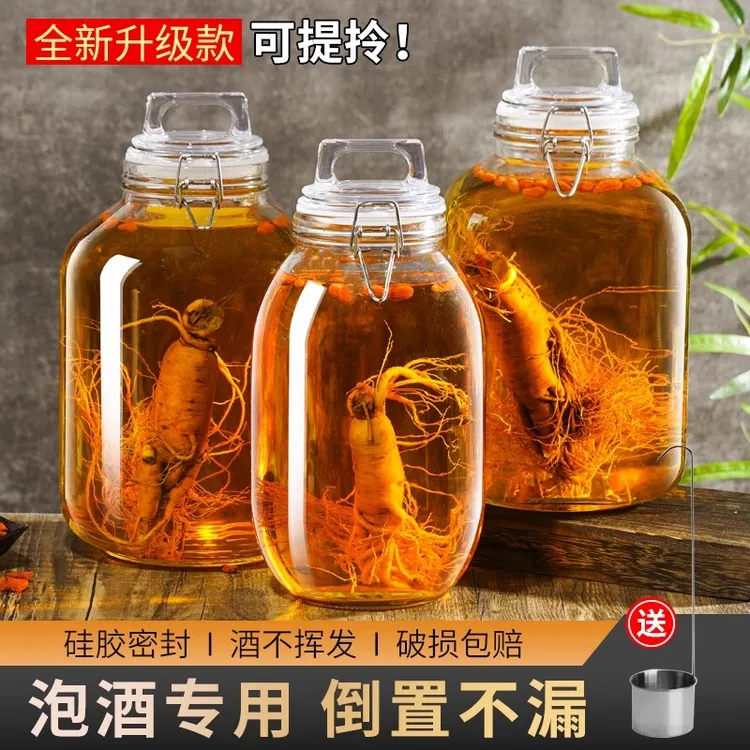 泡酒玻璃瓶高档密封酒坛子提手款容器人参白酒药酒罐专用储酒瓶