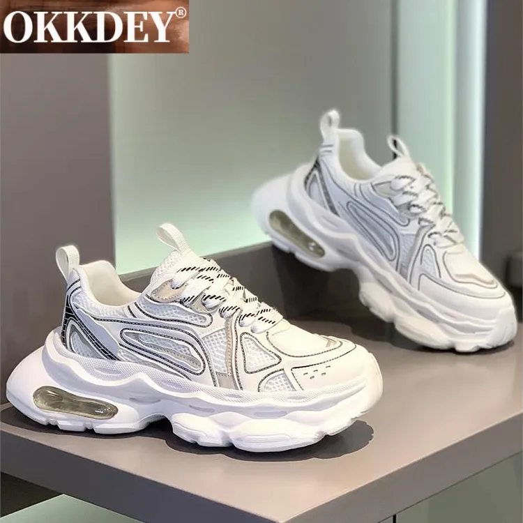okkdey轻奢高端老爹鞋男秋季透气网面运动休闲鞋厚底增高小