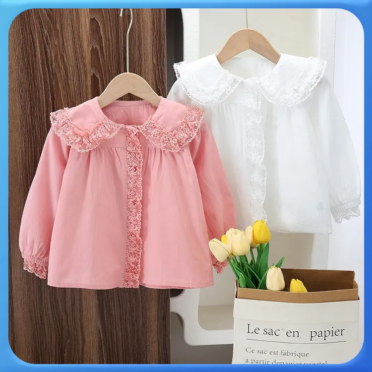 女童甜美蕾丝长袖娃娃领衬衫【蕾丝洋气】2025新款纯棉女童衬衣
