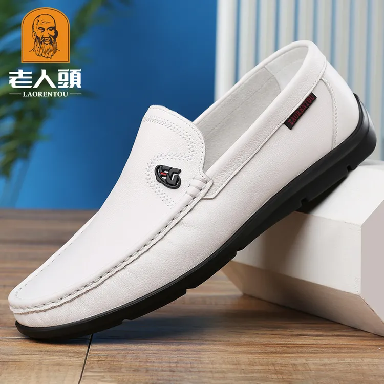老人头皮鞋男真皮秋季新款豆豆鞋男软底韩版休闲皮鞋一脚蹬懒人鞋