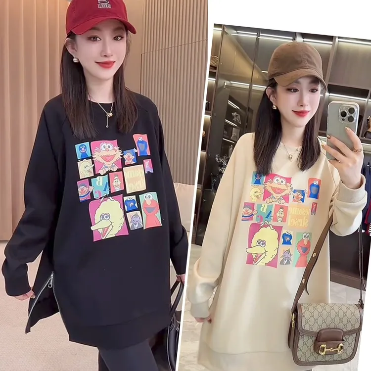 欧韩印花卫衣女款卡通减龄圆领长袖套头减龄设计洋气时尚百搭宽松