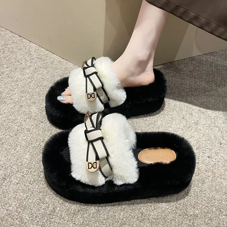 小个子增高7cm毛毛拖鞋女外穿时尚2024新款网红厚底百搭毛绒棉拖
