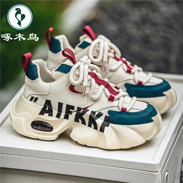 啄木鸟男鞋新款时尚百搭高级感运动老爹鞋男士增高厚底休闲阿甘鞋