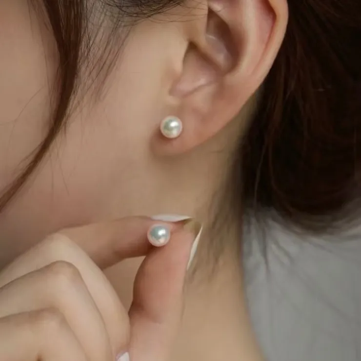 小灯泡18K金气质经典淡水珍珠耳钉6-7mm    LXZB068