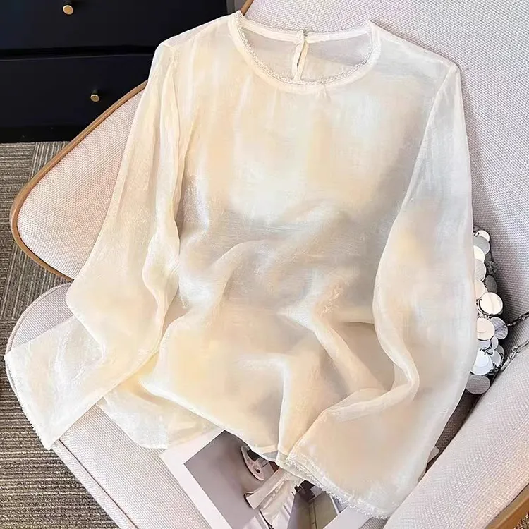 285-1【望舒】新中式圆领轻薄款T恤长袖小衫显瘦百搭