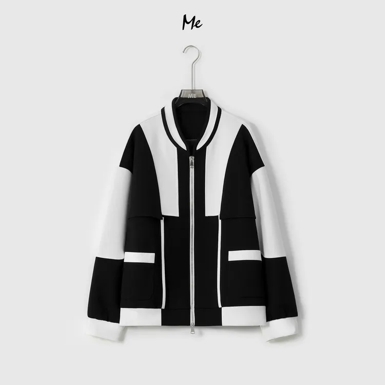 ME【黑白鲨鱼棒球服】unisex中性撞色拼接时尚百搭宽松外套MESA0770
