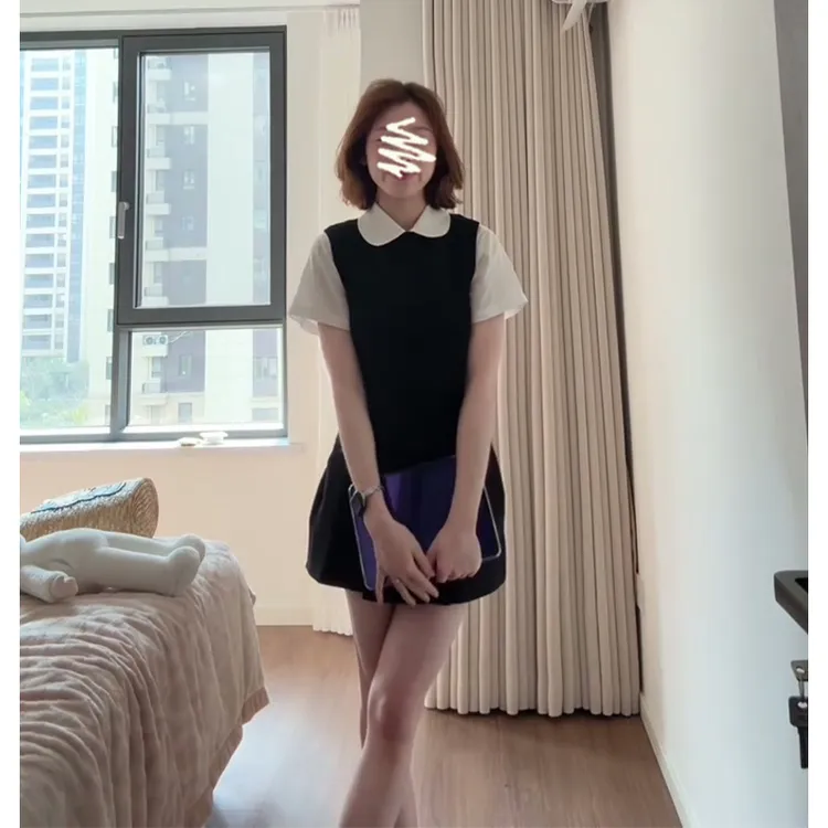 A1276#新款女韩系气质翻领短袖衬衫修身背心马甲高腰显瘦半身裙