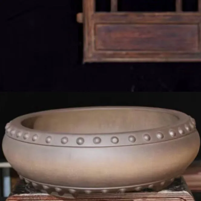 精品宜兴紫砂花盆手工盆景室内鼓钉原矿桌面盆栽圆形多肉陶瓷古典