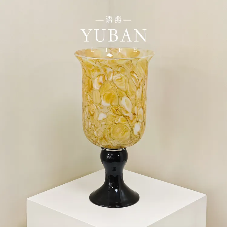 金河盏YUBAN高脚宽口法式复古琉璃轻奢肌理水水培高级感琉璃花瓶