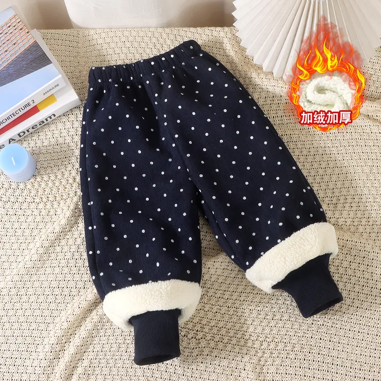 新款加绒保暖冬季洋气森系波点百搭休闲裤韩版宽松裤女童