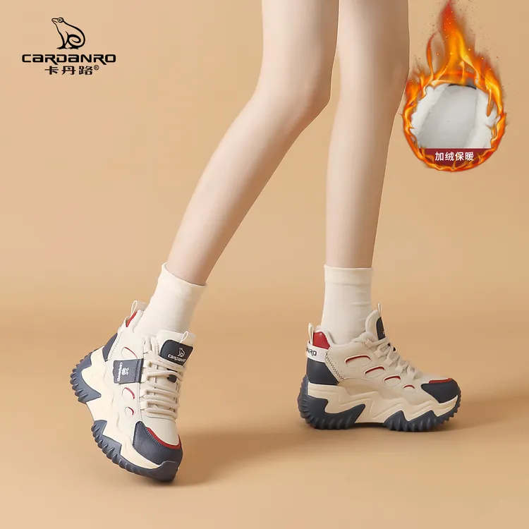 Cardanro/卡丹路厚底高帮老爹鞋保暖秋冬时尚撞色女鞋加绒运动鞋