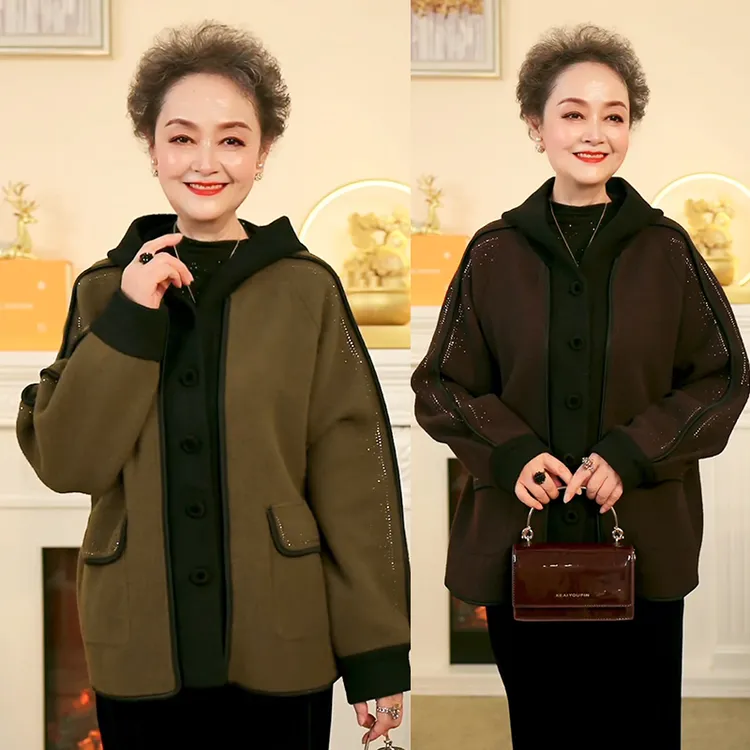 气质妈妈装秋季新款中老年人女外套时尚奶奶装秋冬假两件毛衣开衫