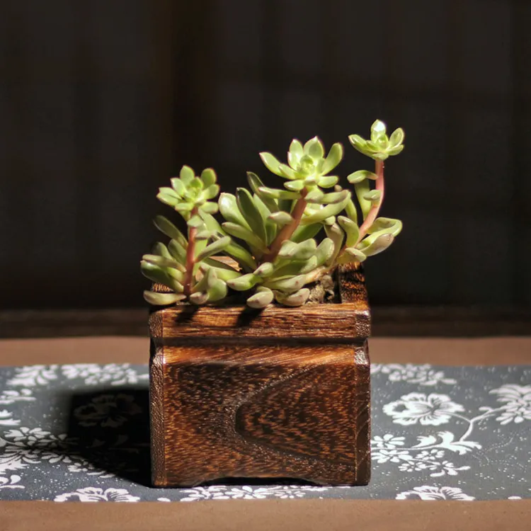 山野茶韵多肉植物专用花盆家用实木复古花器桌面大号长方形多肉盆