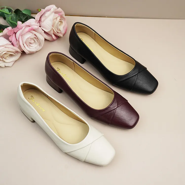 真皮羊皮复古粗跟方跟浅口时尚气质百搭浅口单鞋1001