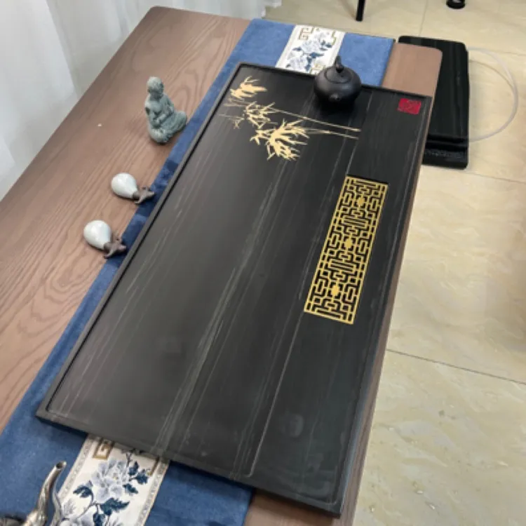 乌金石茶盘大尺寸80-40-3家用办公泡茶中式整块绿石头茶台托盘
