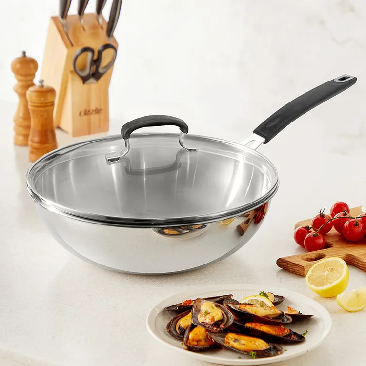 无涂层不锈钢炒锅28cm/30cm多尺寸多人家用-NG