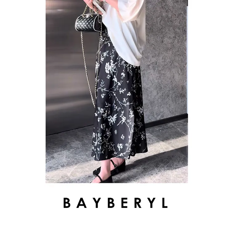 BAYBERYL老贝馥兰香*素雅印花黑白气质春半身裙YQ5C1309-4/13