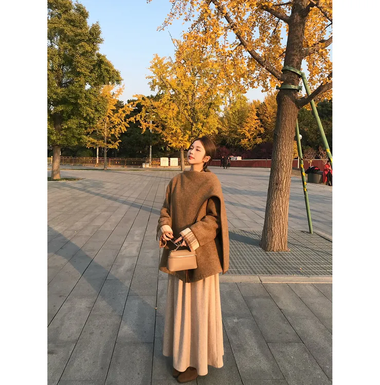 陳文文xenl【柏拉图旧梦】冬季披肩围巾领羊毛双面呢大衣外套0115