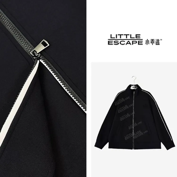 小乖逃时尚撞白线边黑色外套高立领无刺绣耳朵里黑白圆弧M9651