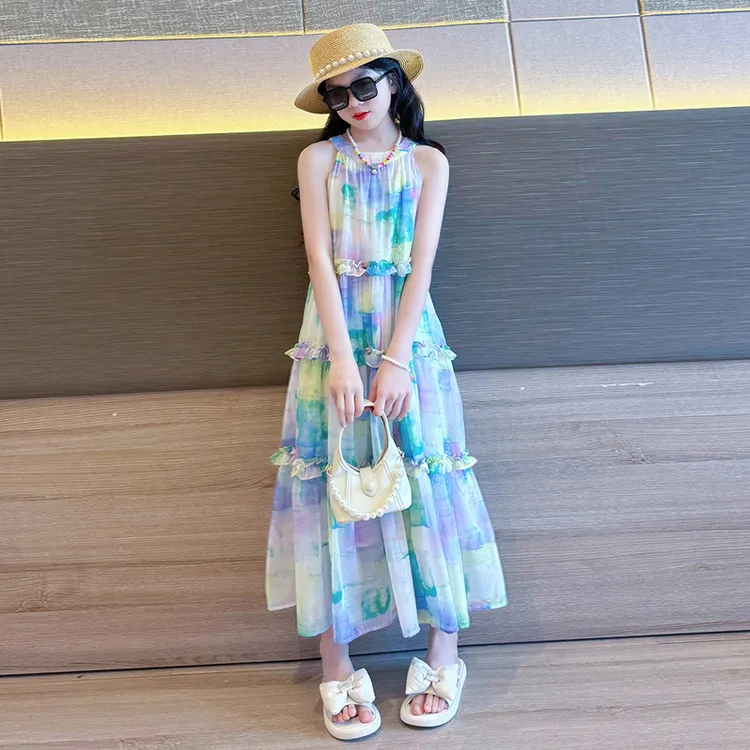 女童裙子夏季2025新款儿童洋气小女孩海边度假凉快儿童吊带连衣裙