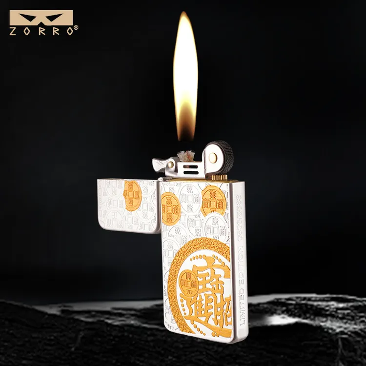 ZORRO佐罗超薄创意窄版双色经典老式砂轮打火机送男友高档礼品