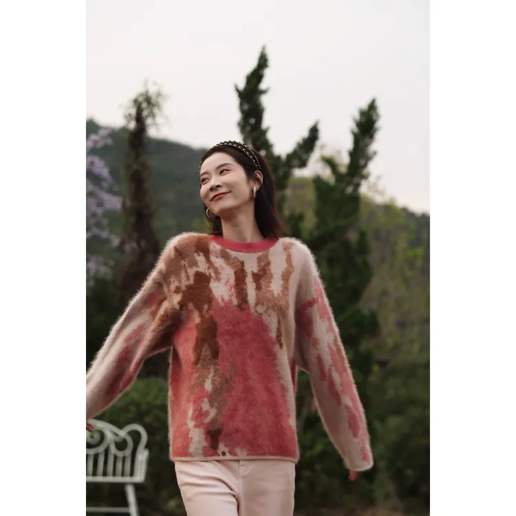 CHENSMCHEN 绵羊毛圆领针织衫女秋冬休闲宽松外穿毛衣CSZ8306WL