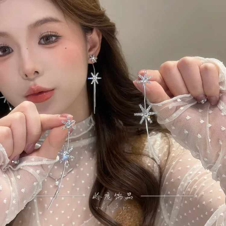 【恰度】冬日款精致锆石雪花流苏耳钉